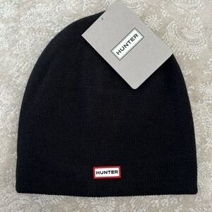 Brand New Hunter Black Waffle Knit Beanie Cap Winter Hat Logo Patch